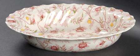Rosebud Chintz (2-8401, Pink Vine) 9" Oval Vegetable Bowl
