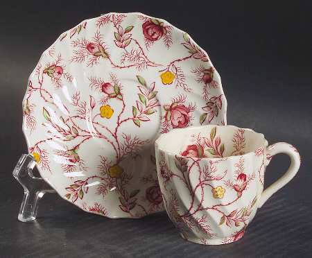 Rosebud Chintz (2-8401, Pink Vine) Flat Demitasse Cup & Saucer Set