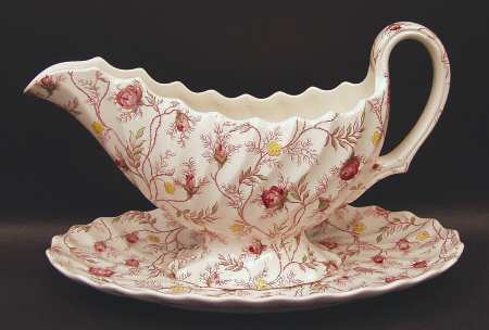 Rosebud Chintz (2-8401, Pink Vine) Gravy Boat & Underplate
