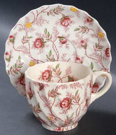 Rosebud Chintz (2-8401, Pink Vine) Footed Cup & Saucer Set