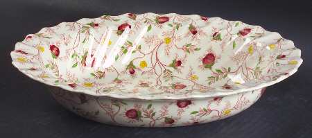 Rosebud Chintz (2-8401, Pink Vine) 10" Oval Vegetable Bowl