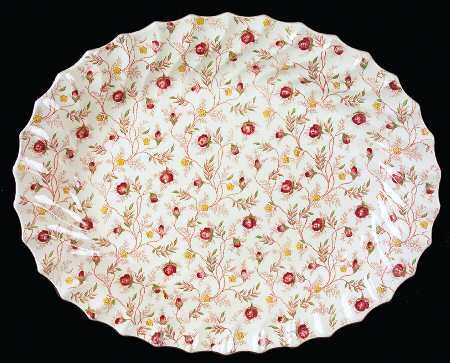 Rosebud Chintz (2-8401, Pink Vine) 16" Oval Serving Platter