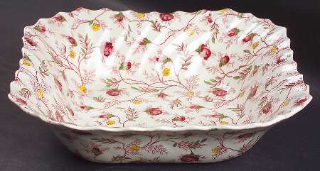 Rosebud Chintz (2-8401, Pink Vine) 9" Square Vegetable Bowl