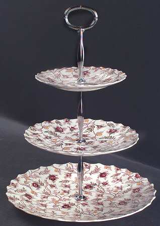 Rosebud Chintz (2-8401, Pink Vine) 13 7/8"-14 1/4" 3-Tiered Serving Tray(DP,SP,BB) HC