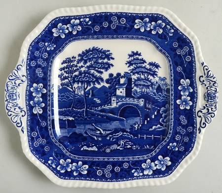 Tower Blue (Newer Backstamp) Square Handled Cake Plate