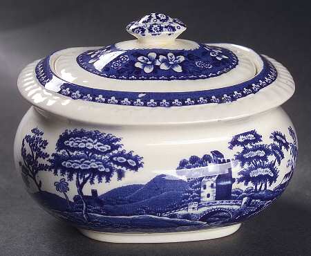 Tower Blue (Newer Backstamp) Sugar Bowl & Lid