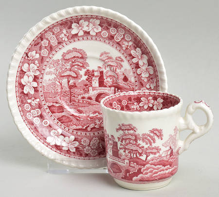 Tower Pink (Older Backstamp) Flat Demitasse Cup & Saucer Set