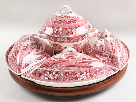 Tower Pink (Older Backstamp) 11 Pc Canterbury Set (Cvrd Sides, Center & Tray)