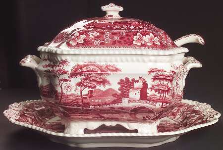 Tower Pink (Older Backstamp) Tureen & Lid W/Ladle & Underplate