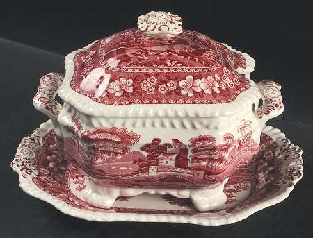 Tower Pink (Older Backstamp) Sauce Boat & Lid with Underplate by Spode