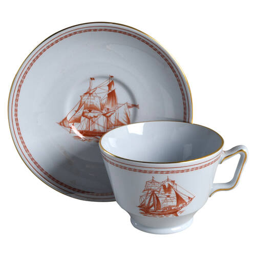 Trade Winds Red (Gold Trim) London Shape Footed Cup & Saucer Set