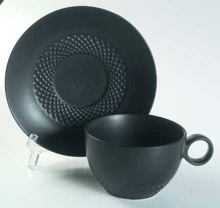 Waffle Black Flat Cup & Saucer Set