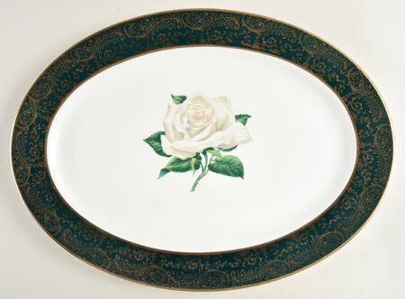 Chantilly Dark Green (Gold Filigree) 15" Oval Serving Platter