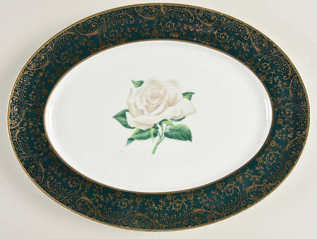 Chantilly Dark Green (Gold Filigree) 11" Oval Serving Platter