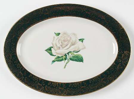 Chantilly Dark Green (Gold Filigree) 13" Oval Serving Platter