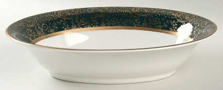 Chantilly Dark Green (Gold Filigree) 10" Oval Vegetable Bowl