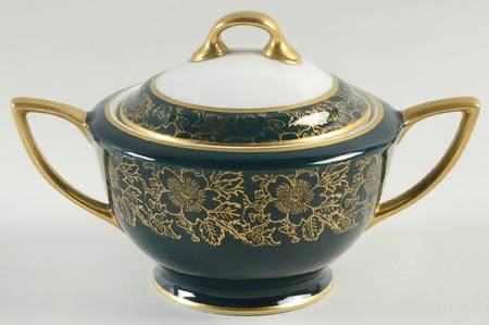 Chantilly Dark Green (Gold Floral) Sugar Bowl & Lid