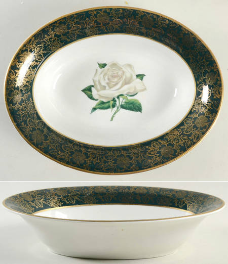 Chantilly Dark Green (Gold Floral) 10" Oval Vegetable Bowl