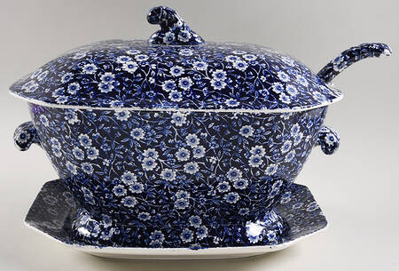 Calico Blue (Burleigh Stamp) Tureen & Lid w/Ladle & Underplate