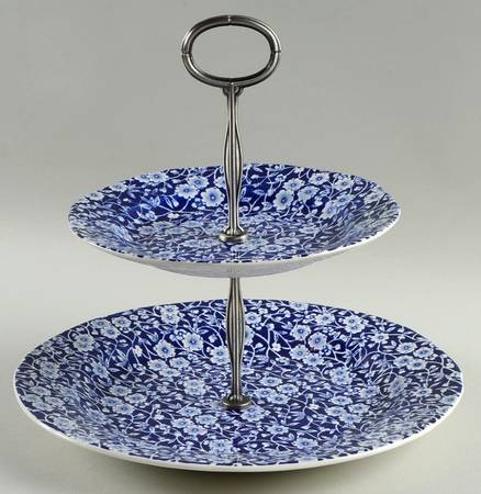 Calico Blue (Burleigh Stamp) 2 Tiered Serving Tray (Dinner & Salad Plate)