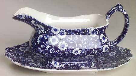 Calico Blue (Burleigh Stamp) Gravy Boat & Underplate