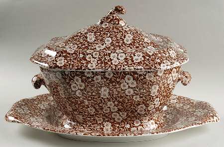 Calico Brown Oval Tureen & Lid with Underplate