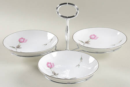 Dawn Rose 7" x 12" 3-Part Relish & Metal Stand (FR) HC