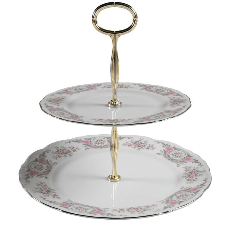Pompadour 6 5/8"-10"  2 Tiered Serving Tray (Dp, Sp) HC