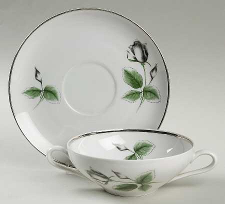 Midnight Rose Flat Cream Soup Bowl & Saucer Set