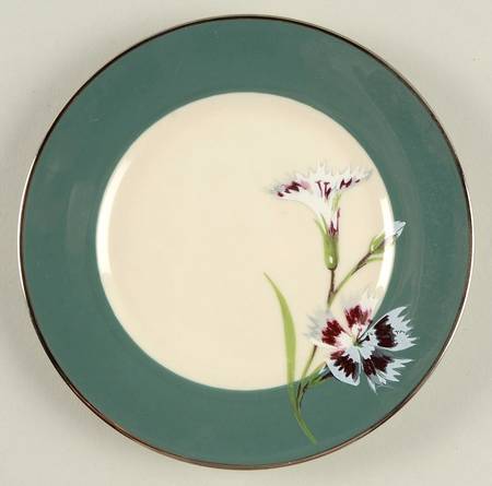 Garden Pinks Green Bread & Butter Plate