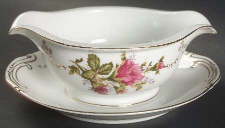 Moss Rose Gravy Boat with Attached Underplate