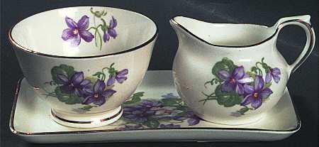Devon Violets Mini Creamer & Sugar with Lid & Tray