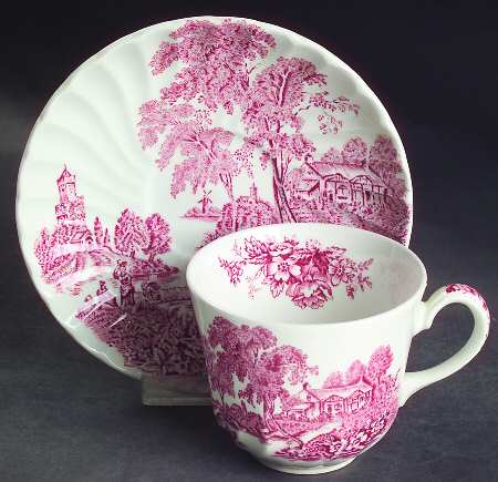 The Ferry Pink (White Back, Swirl) Flat Cup & Saucer Set by Swinnertons