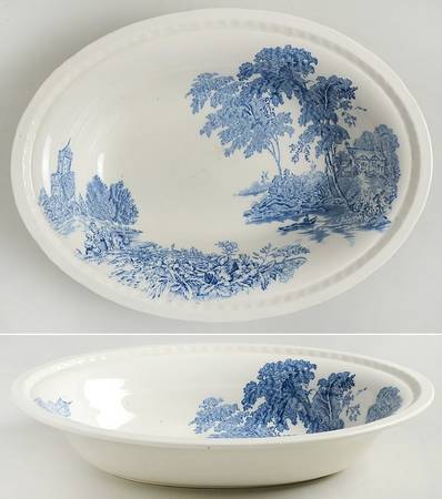 The Ferry Blue (Scallop) 9" Oval Vegetable Bowl