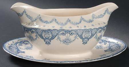 Kent Blue Gravy Boat with Attached Underplate