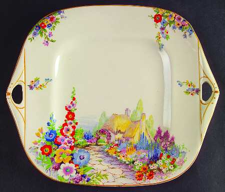 Old England Gardens Square Handled Cake Plate