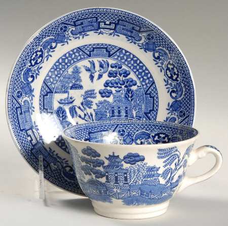 Old Willow Blue Flat Cup & Saucer Set