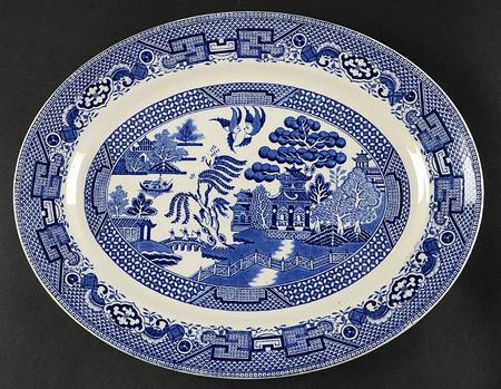 Old Willow Blue 13" Oval Serving Platter