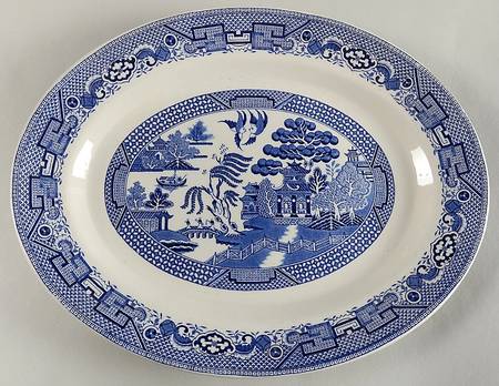 Old Willow Blue 14" Oval Serving Platter