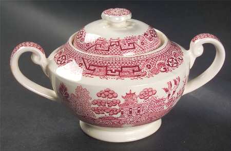Old Willow Pink Sugar Bowl & Lid
