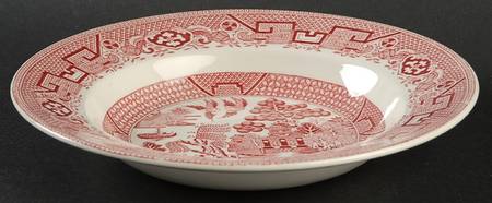 Old Willow Pink Rim Soup Bowl