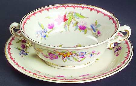 Bombay (Gold Trim) Footed Cream Soup Bowl & Saucer Set