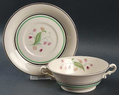 Coralbel (Virginia Shape, Platinum Trim) Footed Cream Soup Bowl & Saucer Set