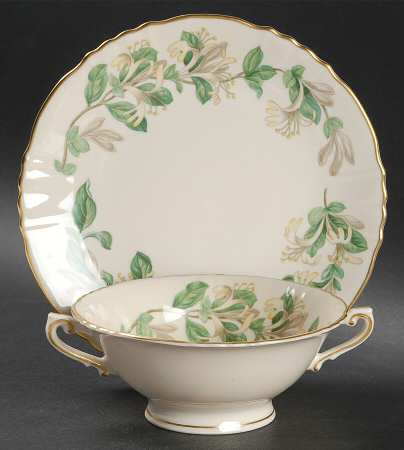 Honeysuckle Footed Cream Soup Bowl & Saucer Set