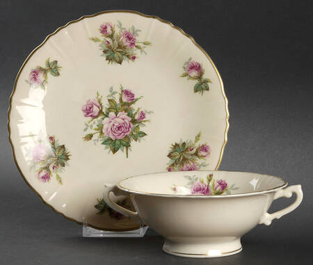 June Rose Footed Cream Soup Bowl & Saucer Set