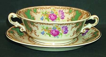 Romance Green Footed Cream Soup Bowl & Saucer Set