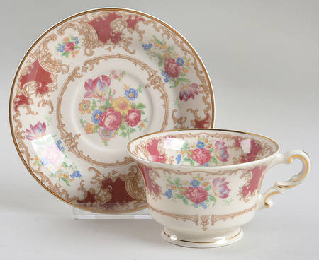 Romance Maroon Footed Cup & Saucer Set