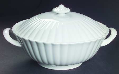 White Flute Round Covered Vegetable