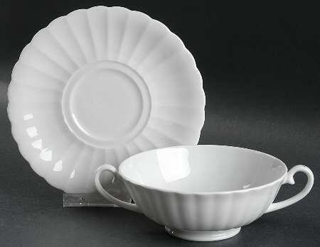 White Flute Footed Cream Soup Bowl & Saucer Set