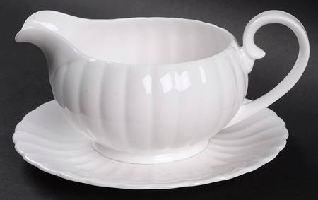 White Flute Gravy Boat with Attached Underplate